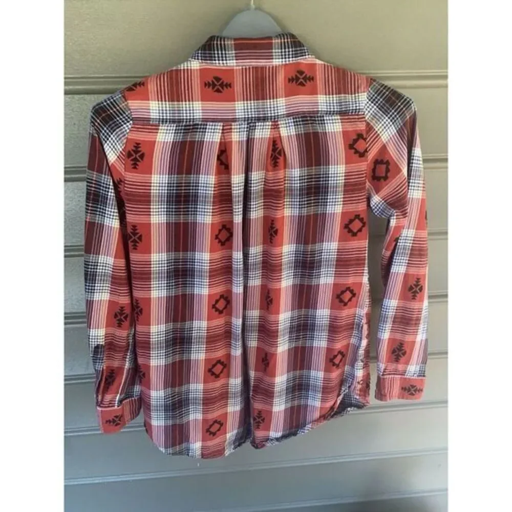 Women's XS ARIAT Red Aztec Plaid Button Down Flannel Shirt western cowboy - Picture 3 of 6